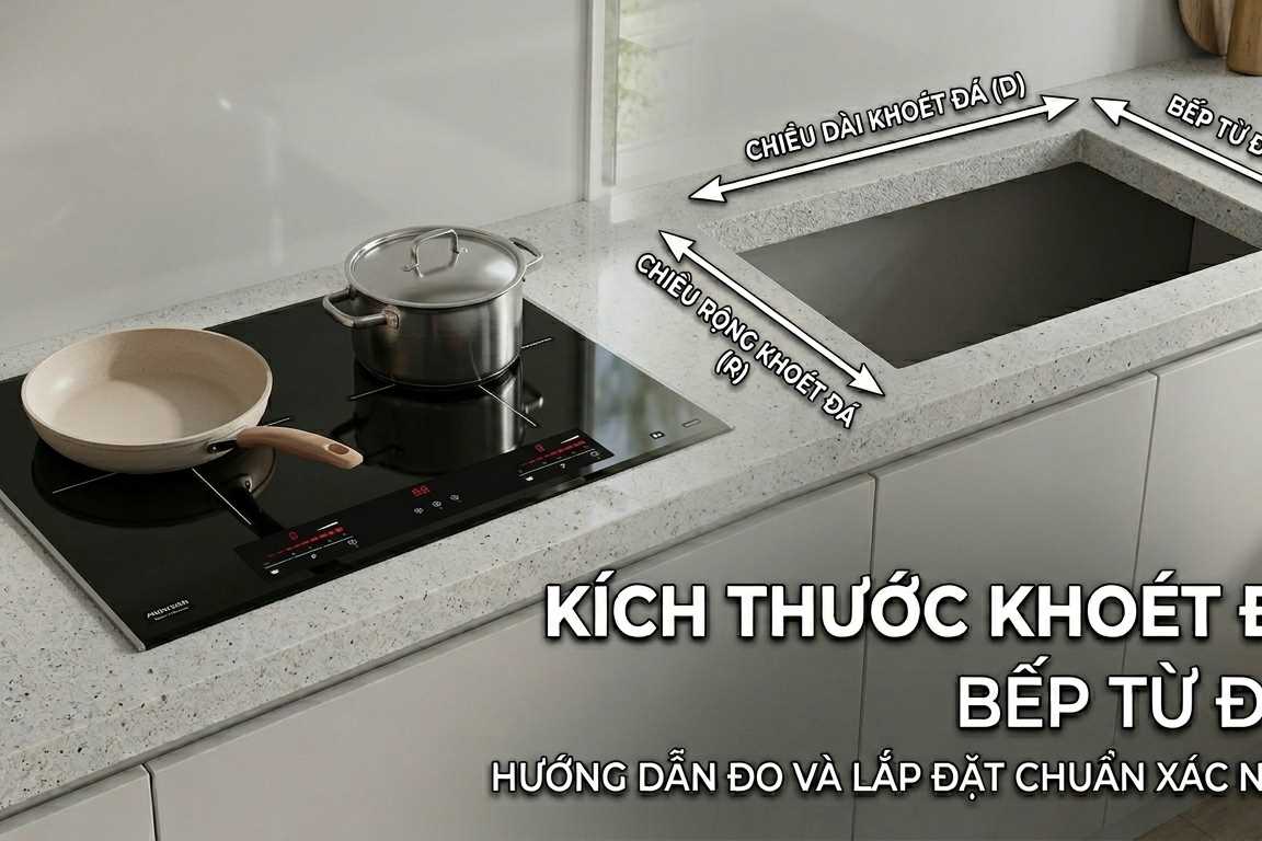 Kích thước khoét đá bếp từ đôi: Đo đúng để lắp chuẩn