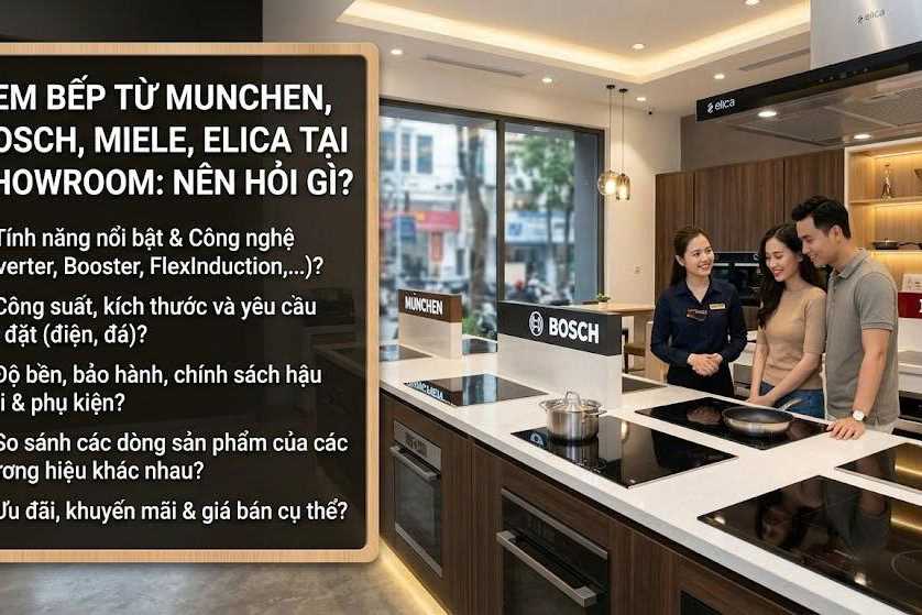 Xem bếp từ Munchen, Bosch, Miele, Elica tại showroom: nên hỏi gì?