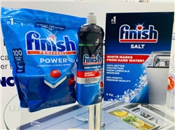 Combo 3 sản phẩm: Túi viên rửa bát Finish Powerball All in One 100 viên + Muối 4kg + Bóng 800ml