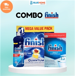 Combo Finish: Viên rửa bát Finish Quantum 72 viên + Muối 1.5kg + Bóng 800ml