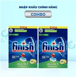 COMBO: 2 Hộp viên rửa bát Finish All in one 120 viên - 6 chức năng
