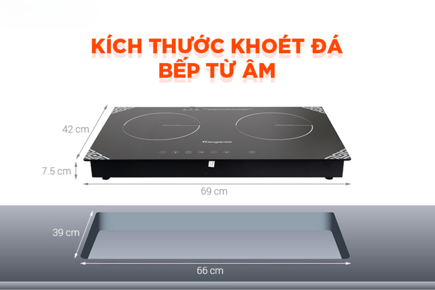 Kích thước mặt bếp và kích thước khoét đá của bếp từ đôi âm bàn