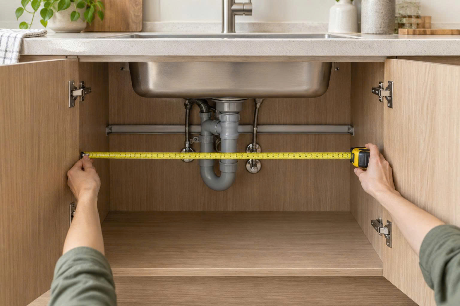 Đo khoảng trống bên trong khoang tủ chậu rửa bát