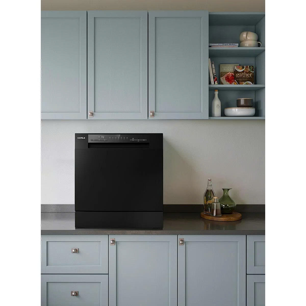 Máy rửa bát để bàn Häfele HDW-T5531B màu đen đặt trên mặt bếp