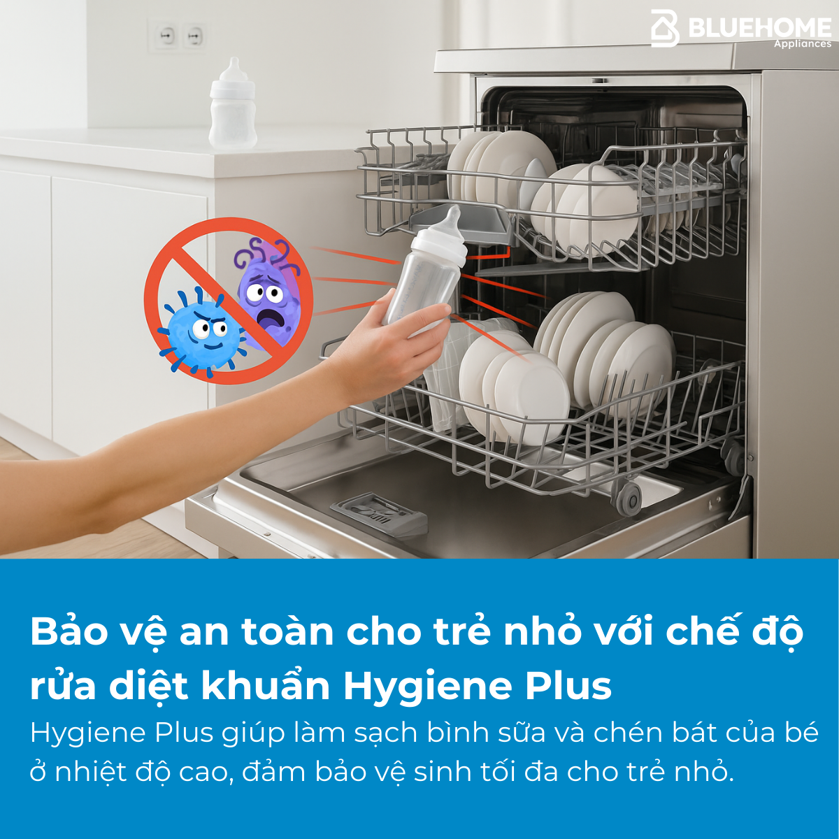 Bảo vệ an toàn cho trẻ nhỏ với chế độ rửa diệt khuẩn Hygiene Plus