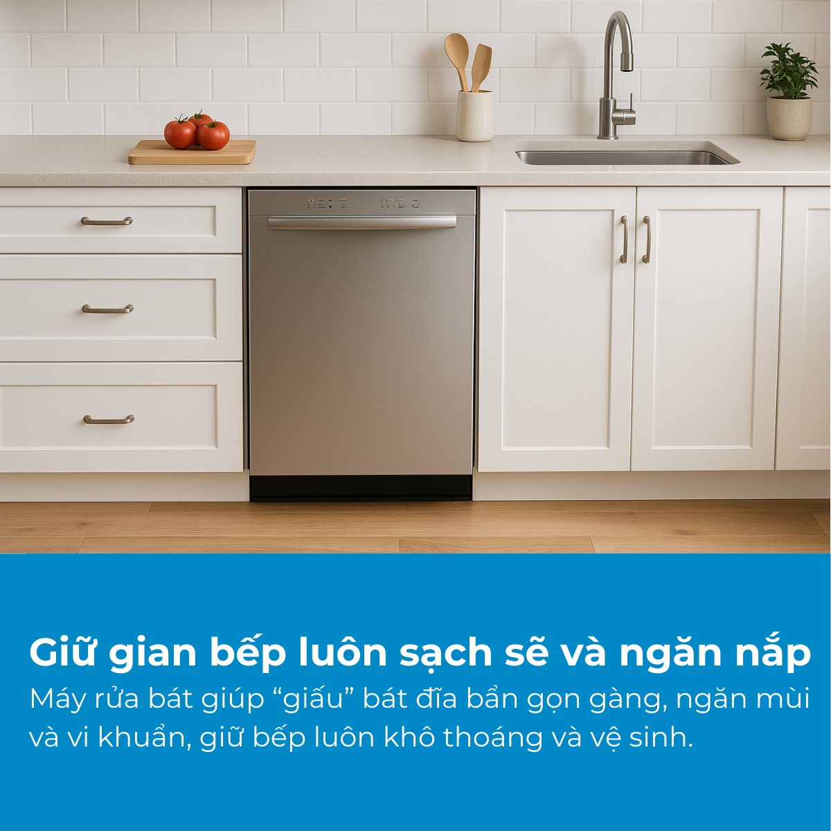 Máy rửa bát giúp gian bếp luôn sạch sẽ và ngăn nắp