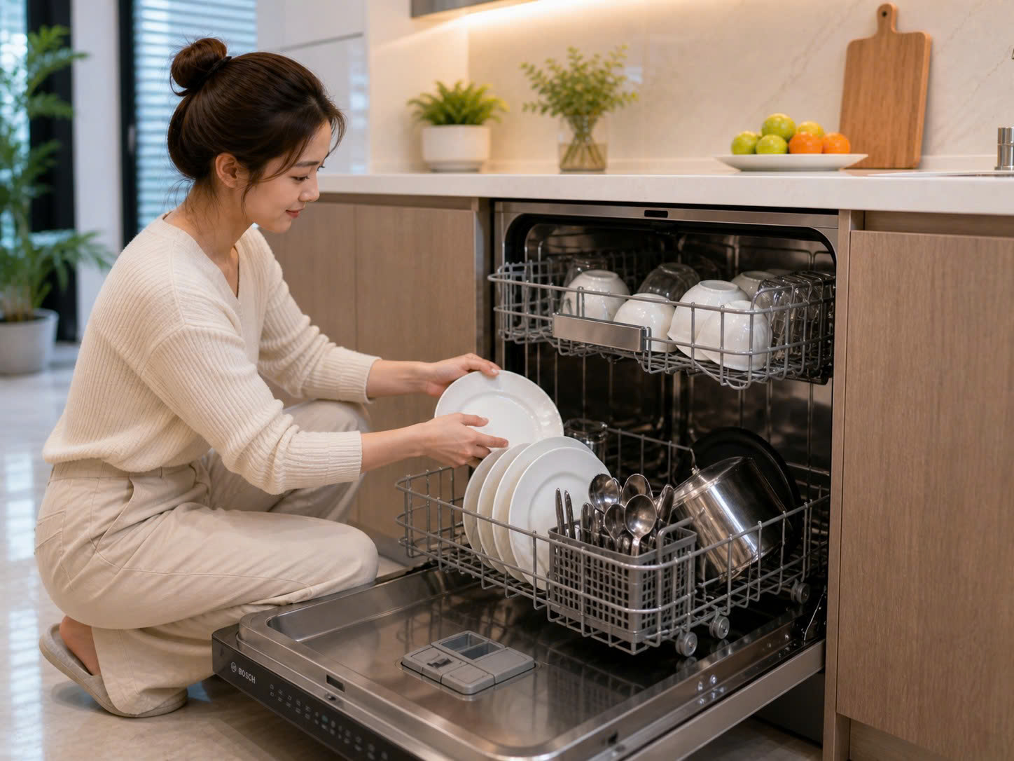 cách xếp bát đĩa vào máy rửa bát đúng cách trong bếp gia đình