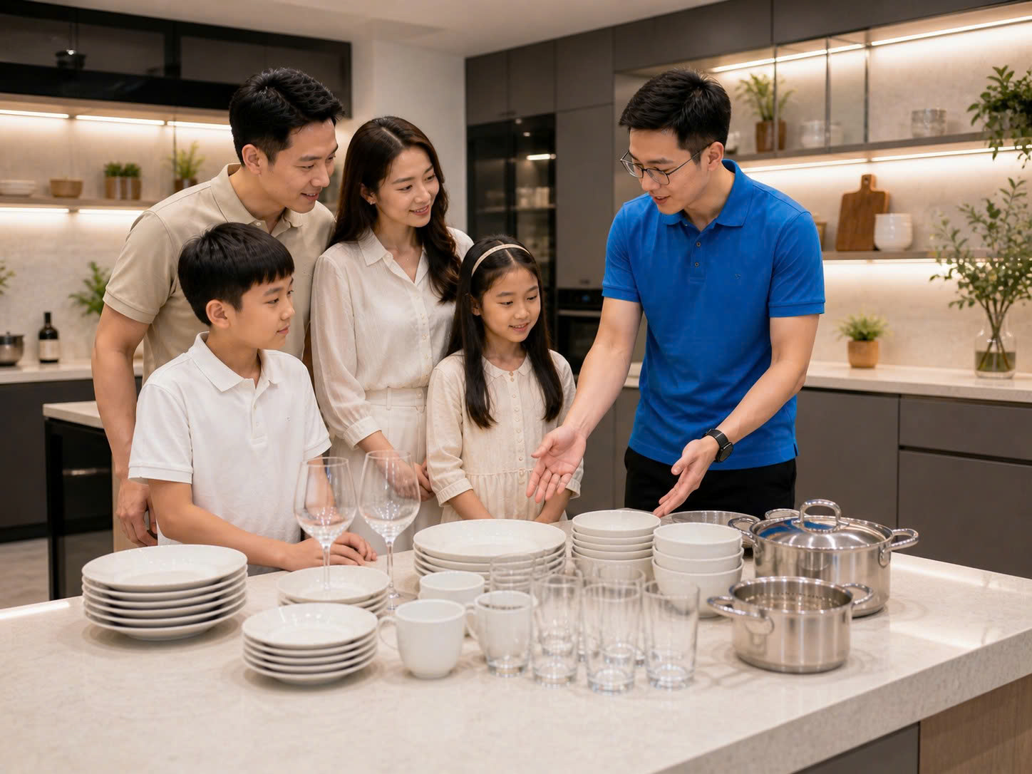 Nhân viên BlueHome tư vấn gia đình chọn máy rửa bát theo lượng bát đĩa và thói quen nấu ăn