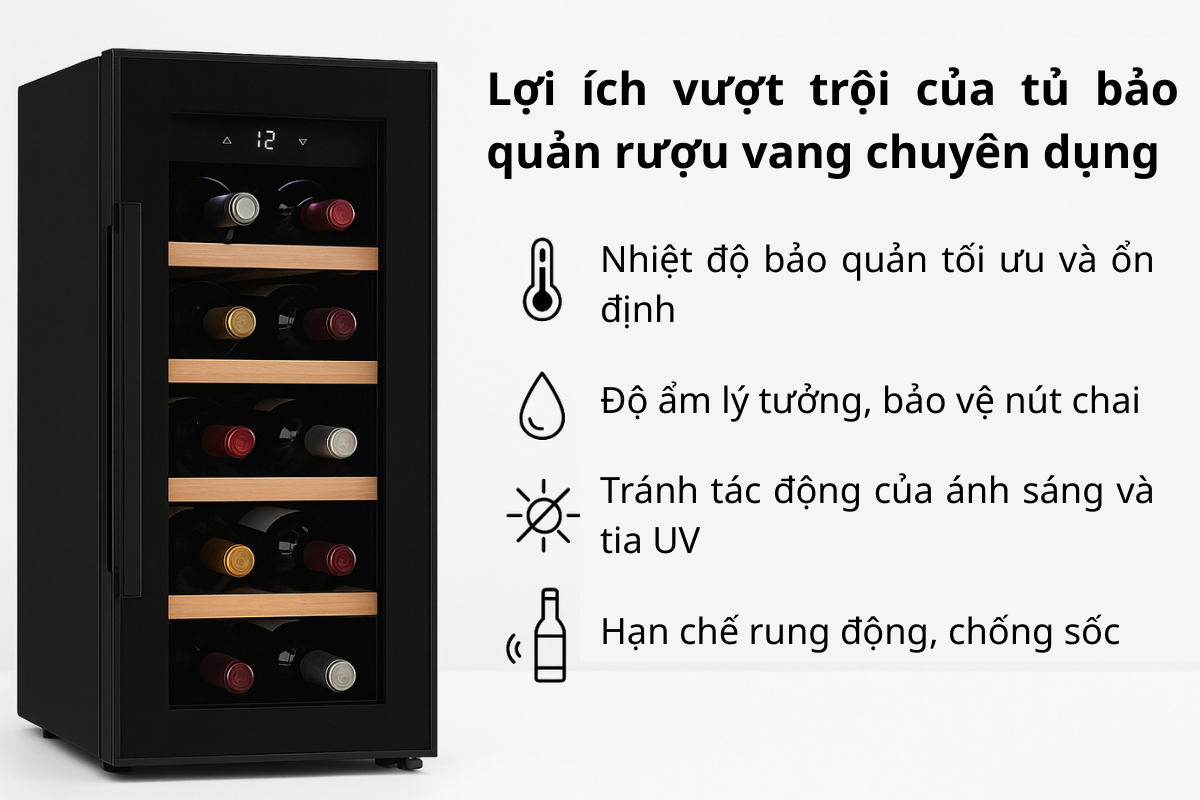 Lợi ích vượt trội của tủ bảo quản rượu vang chuyên dụng