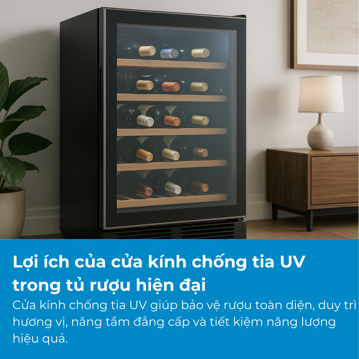 Lợi ích của cửa kính chống tia UV trong tủ rượu hiện đại