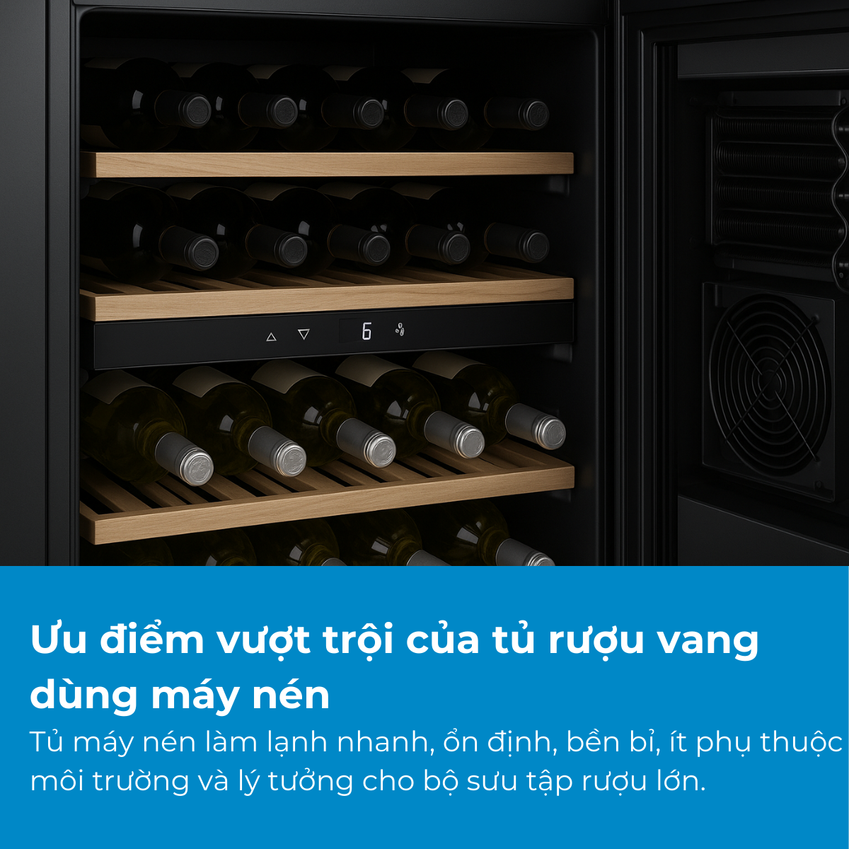 Ưu điểm vượt trội của tủ rượu vang dùng máy nén
