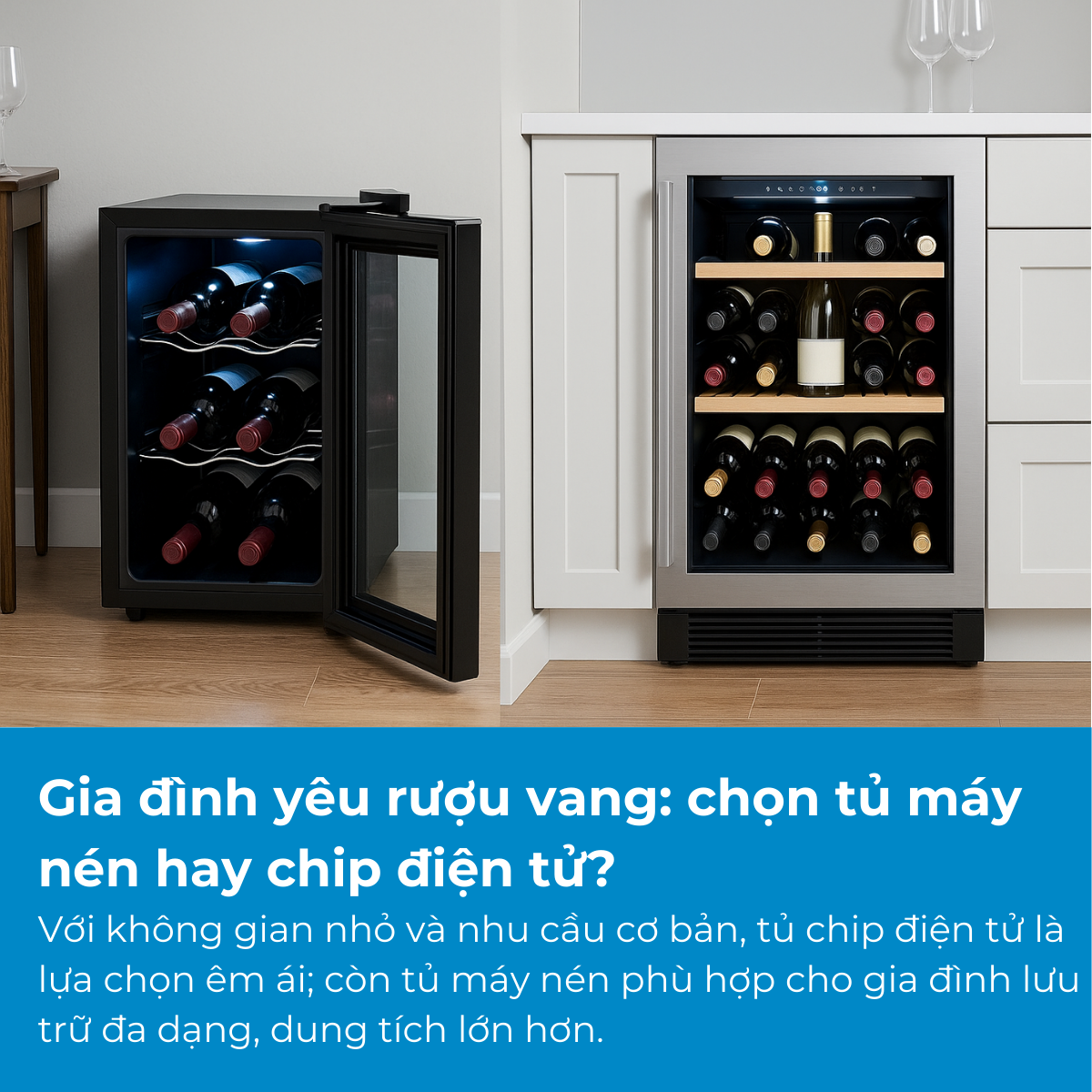 Gia đình yêu rượu vang: chọn tủ máy nén hay chip điện tử?