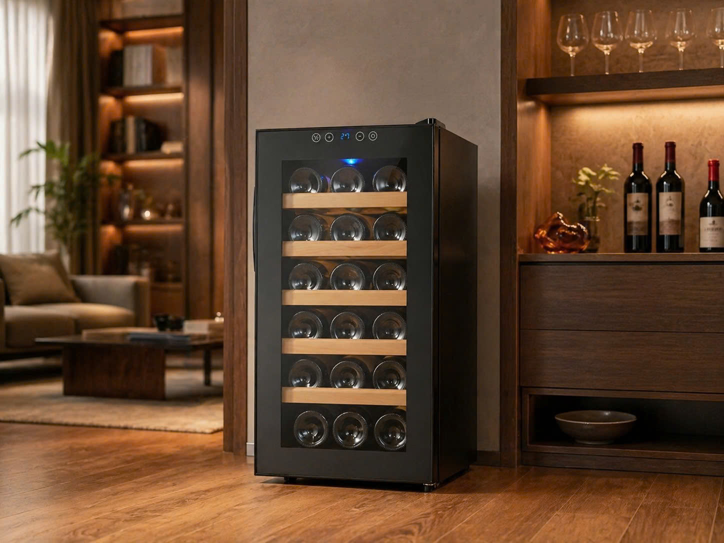 Tủ rượu vang 18 chai Vinocave SC-18AJPM trong khu bar gia đình