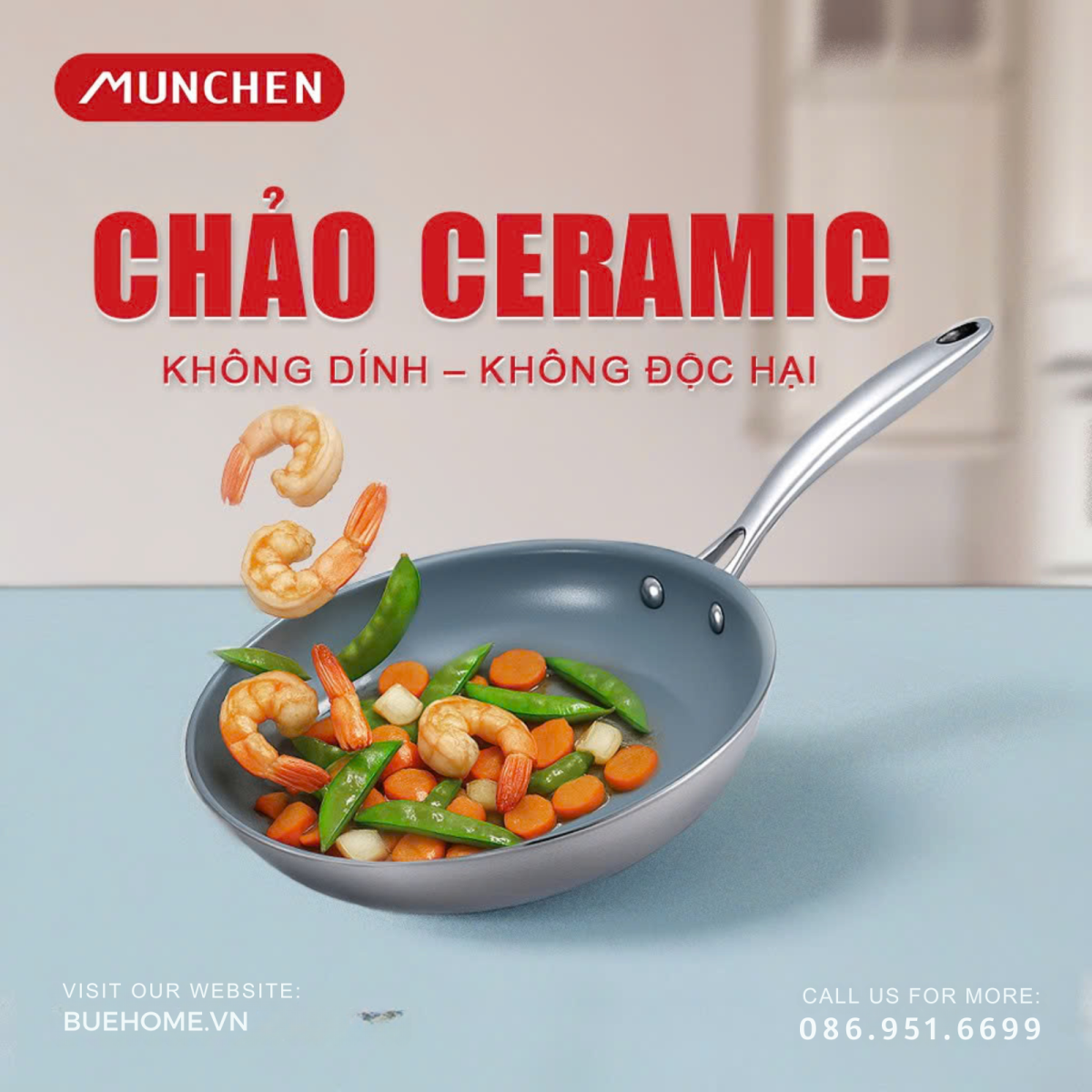 Chảo rán Hofburg Munchen MP24 phủ ceramic Weilforce cao cấp, chống dính vượt trội, an toàn sức khỏe tuyệt đối.