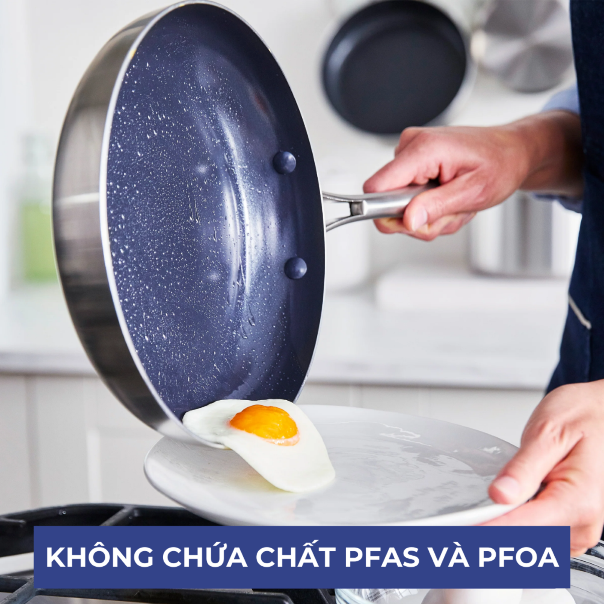 Lớp chống dính Midnight Diamond không chứa PFAS, PFOA, chì, cadmium, an toàn tuyệt đối, không sinh khí độc.