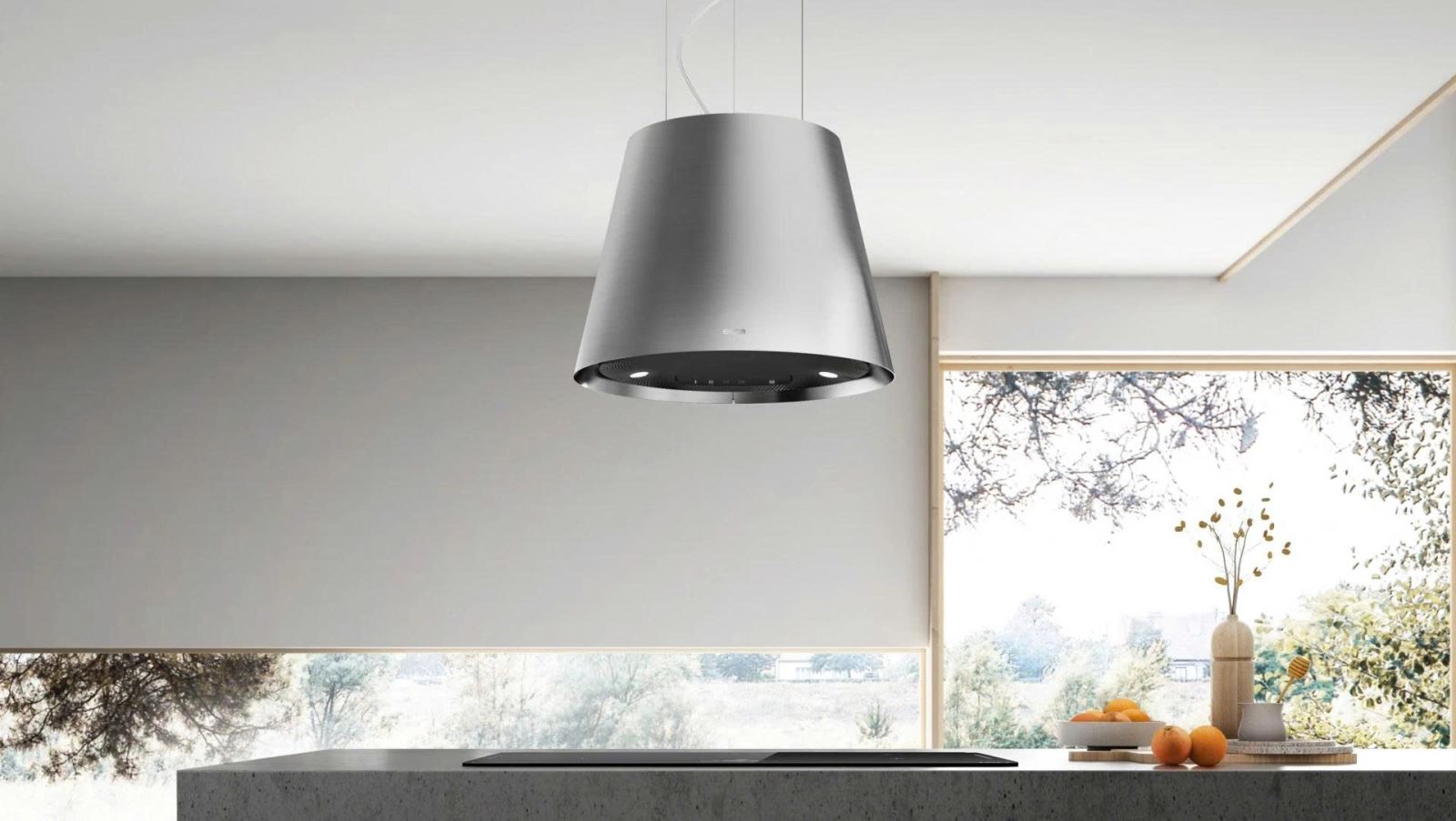 Máy hút mùi Elica EASY UX màu inox treo phía trên đảo bếp