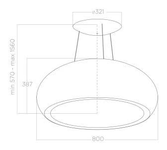 Bản vẽ kích thước máy hút mùi Elica SEASHELL 80 cm do hãng công bố