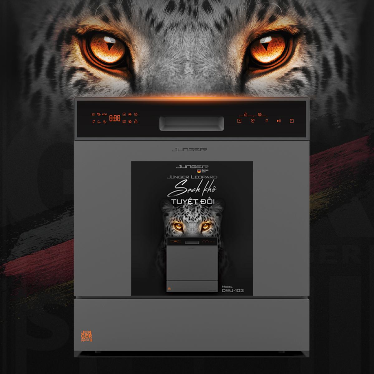 Máy rửa bát Junger Leopard DWJ-103 – Sạch khô tuyệt đối với công nghệ Đức