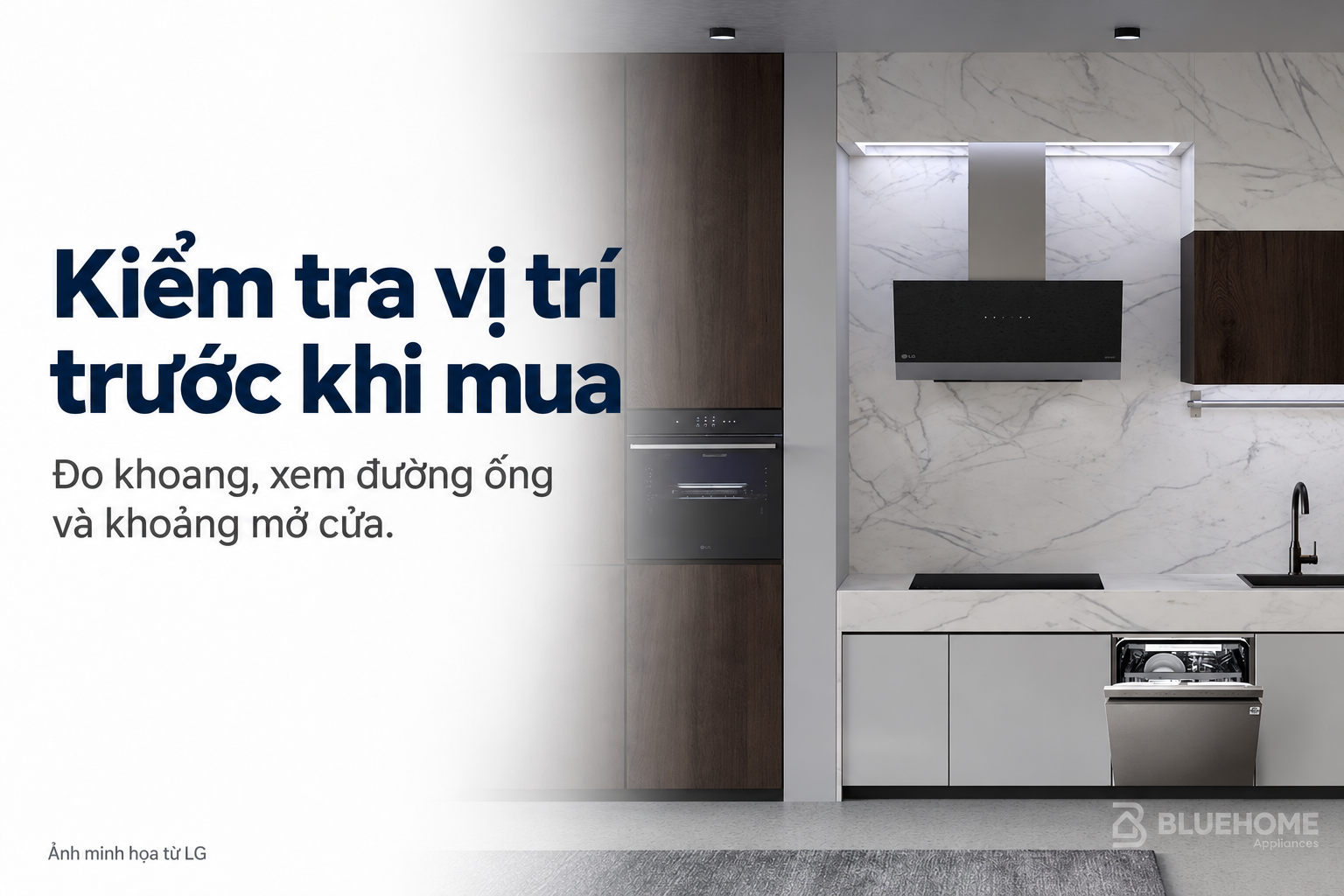 Minh họa vị trí lắp máy rửa bát LG trong không gian bếp gia đình