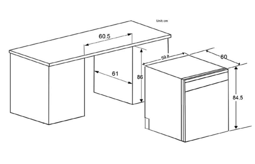 Bản vẽ thể hiện riêng kích thước thân máy và khoang tủ, được sử dụng trên trang Spelier SP 16DWKT/S