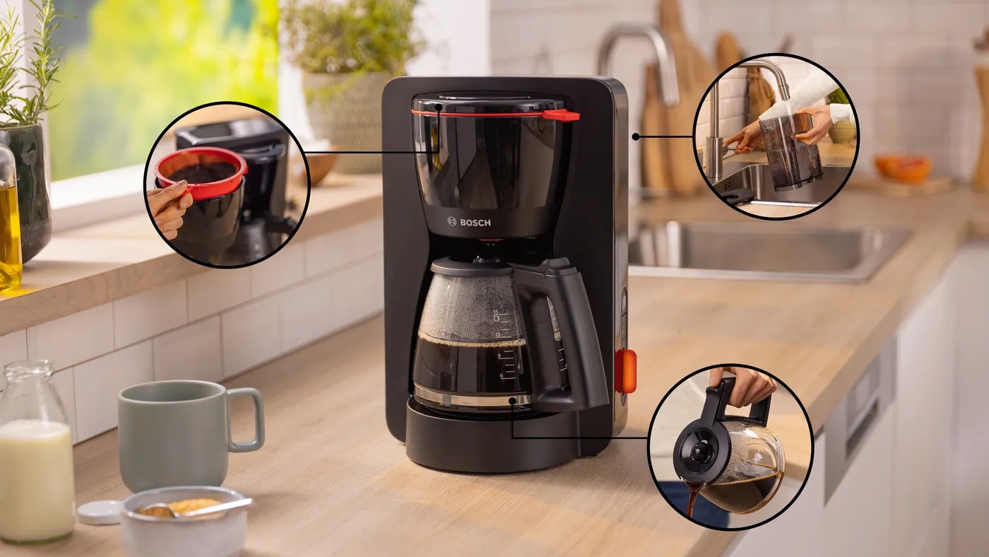 Máy pha cà phê phin Bosch TKA3M133 – pha cà phê chuẩn vị đậm đà, nhanh chóng, dễ dàng mỗi sáng.