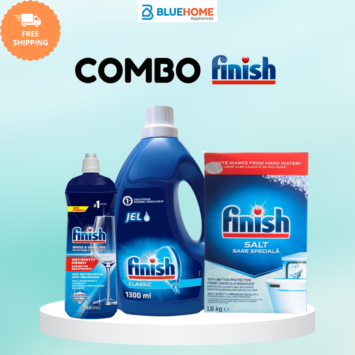 Combo Finish: Gel Finish Classic 1300ml + Muối 1.5kg + Bóng 800ml