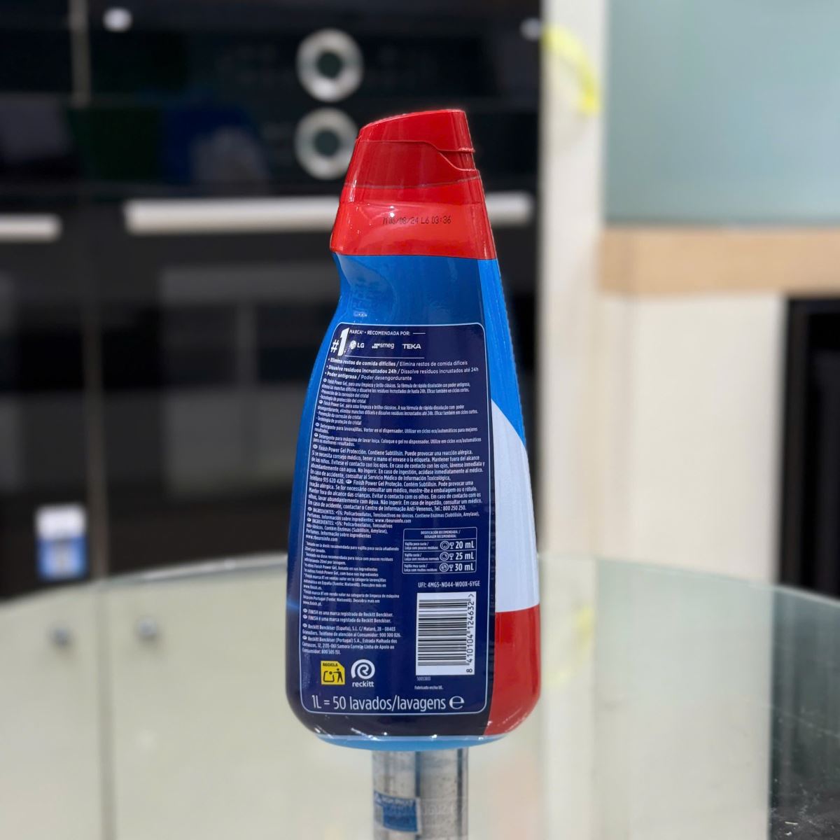 hình ảnh mặt sau của chai Gel rửa bát Finish all in 1 1000ml