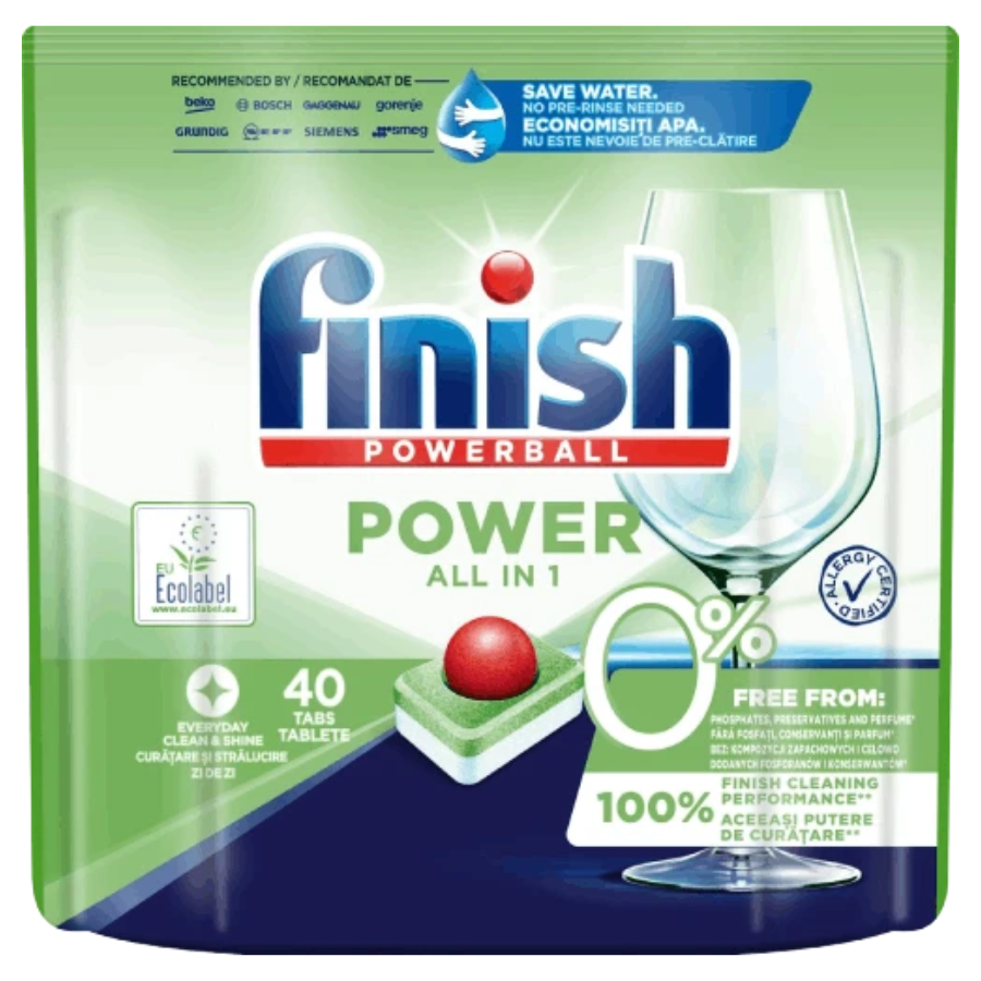 Viên rửa bát Finish Power 0% 40 viên | 10 chức năng