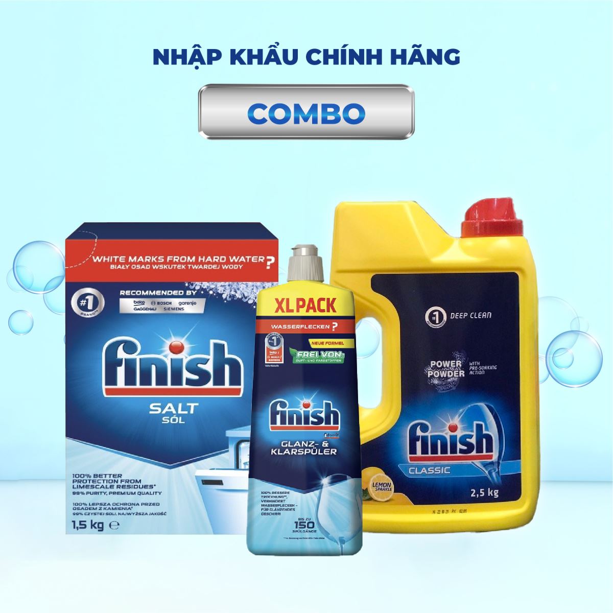 Combo : Bột Finish Classic 2,5kg + Muối Finish 1.5kg + Bóng Finish 750ml