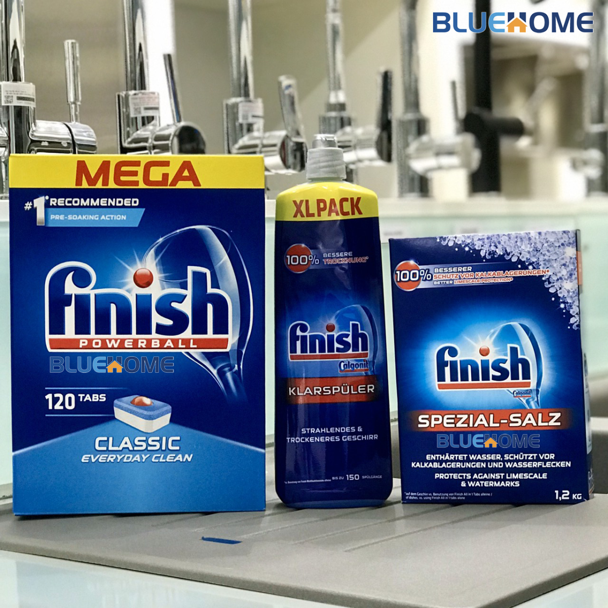 Combo: Viên rửa bát Finish Classic 120 viên + Muối Finish 1.2kg + Nước làm bóng Finish 750ml