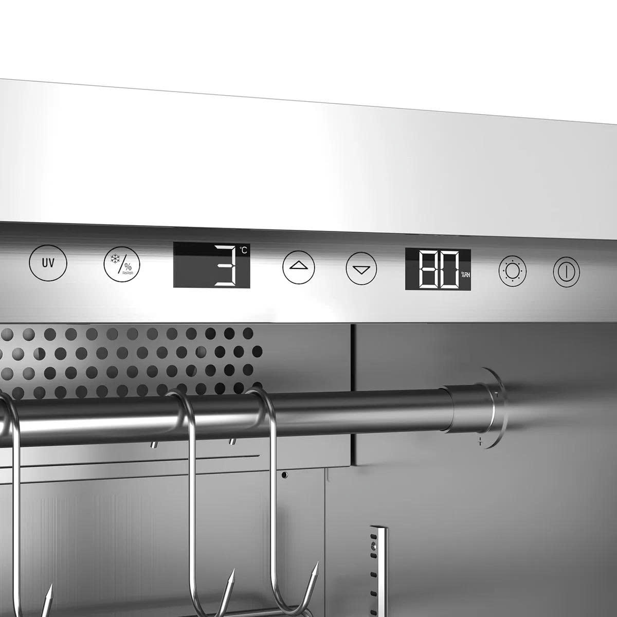 Bảng điều khiển CASO DryAged Master 125 hiển thị nhiệt độ và độ ẩm