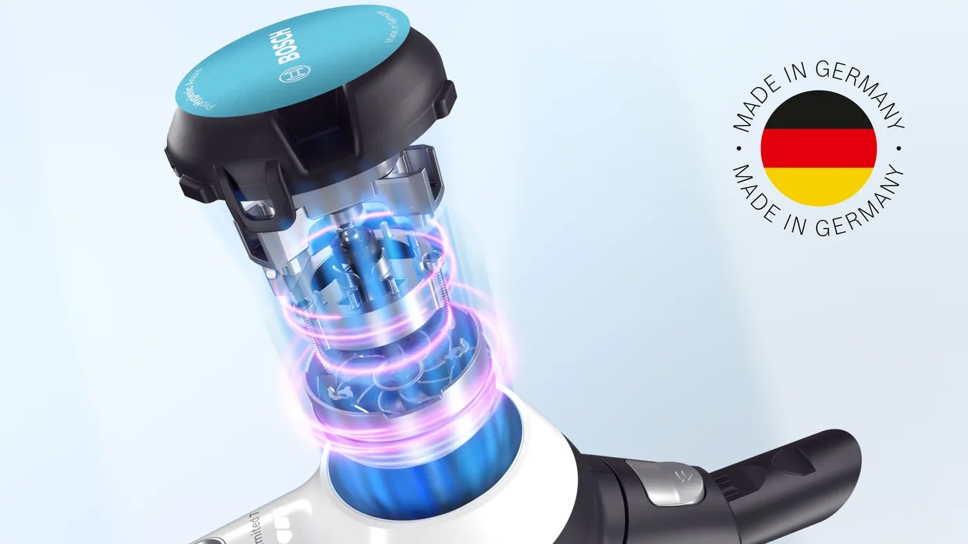 Bosch BCS71HYG3 sở hữu động cơ không chổi than Đức, lực hút mạnh, vận hành êm ái, bảo hành 10 năm.