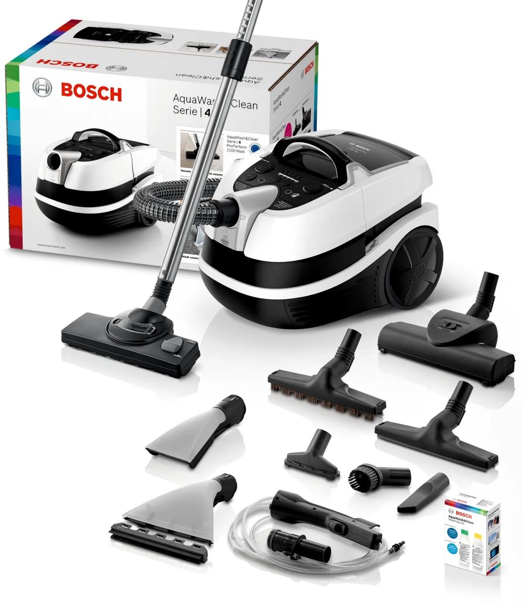Bosch BWD421PRO trang bị 5 đầu hút chuyên dụng: turbo hút lông thú, sàn cứng, khe nhỏ, sofa, đa năng.