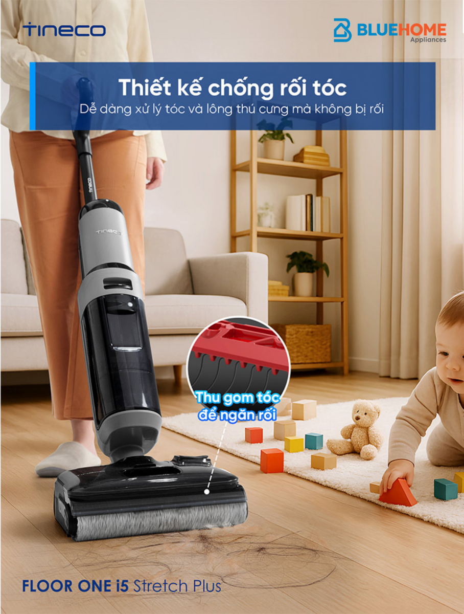 Chống rối tóc DualBlock – Ngăn tóc và lông thú quấn chổi, lau hút mượt mà, không bị kẹt hay tắc nghẽn.