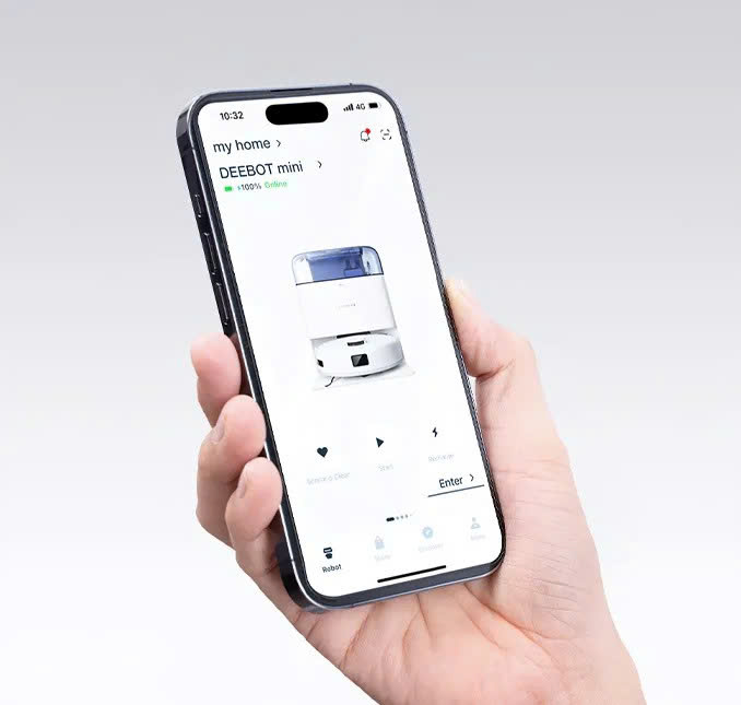 DEEBOT Mini nhỏ nhẹ, thiết kế tiện lợi, dễ cầm nắm, di chuyển và vệ sinh nhanh chóng, sử dụng đơn giản.