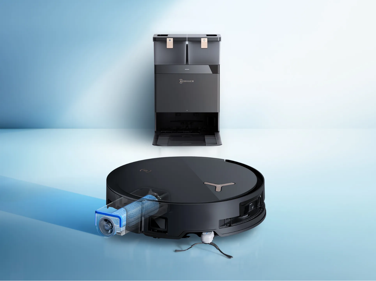 DEEBOT X8 PRO OMNI với con lăn lau OZMO™ Roller tự giặt liên tục, đánh bay mọi vết bẩn cứng đầu.